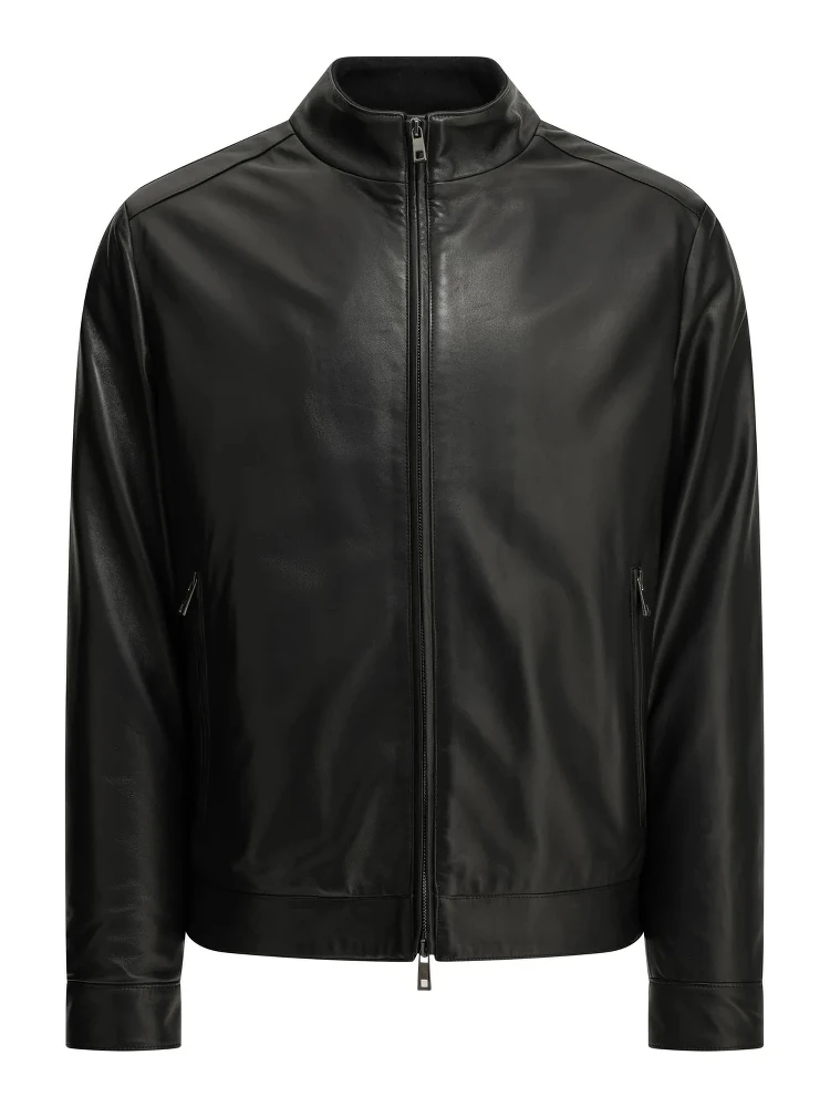 Leather bomber jacket
