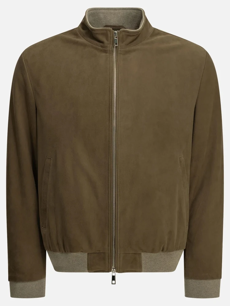 Padded suede bomber jacket