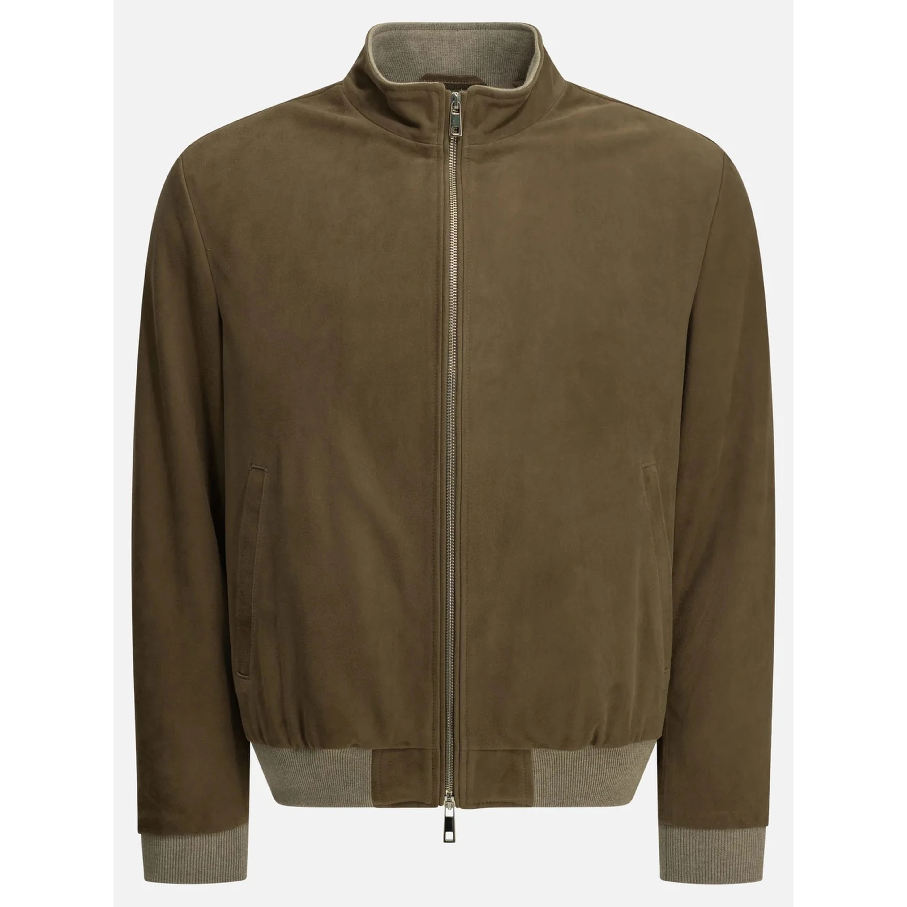 Padded suede bomber jacket