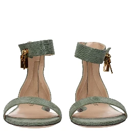 Green Leather Flat Sandals