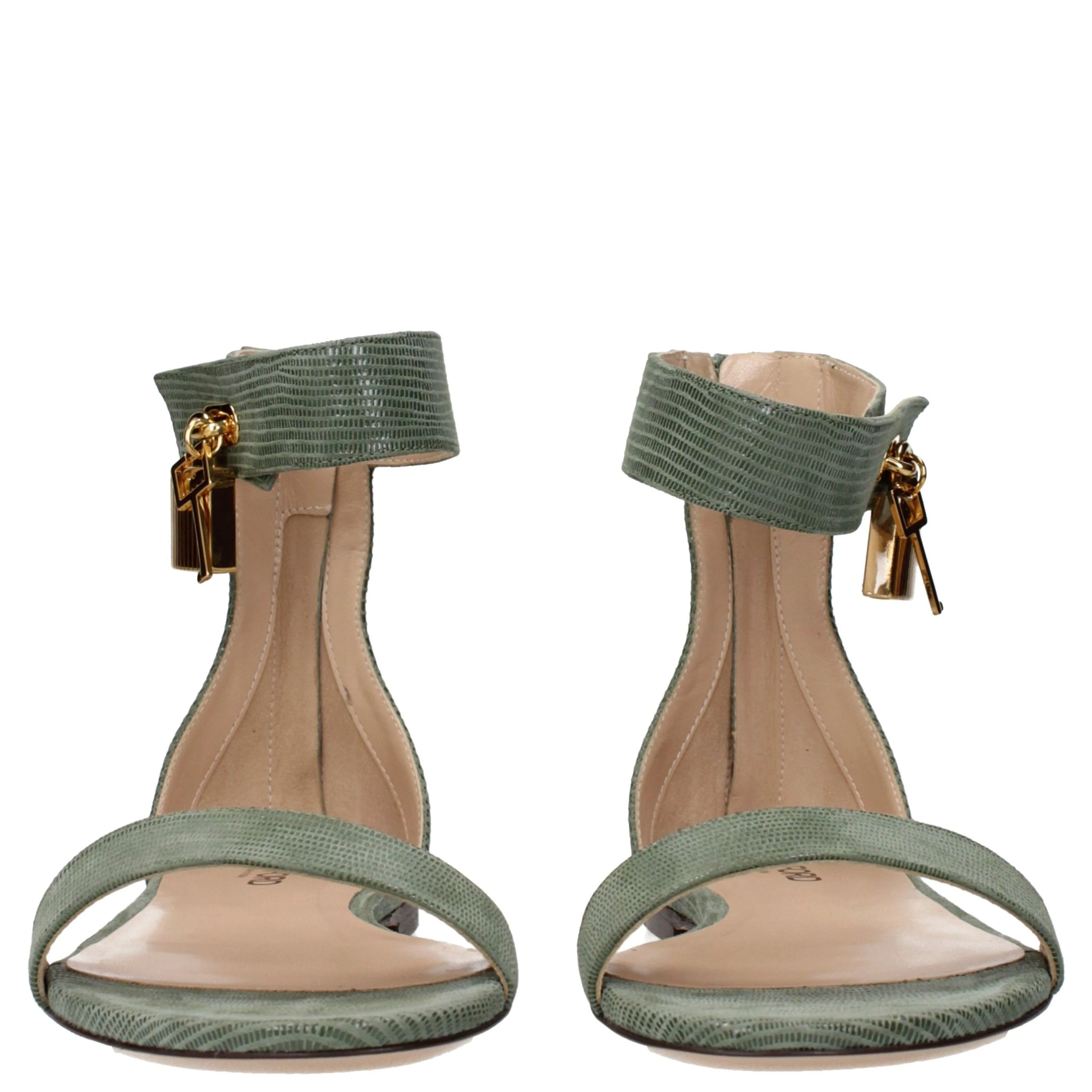 Green Leather Flat Sandals