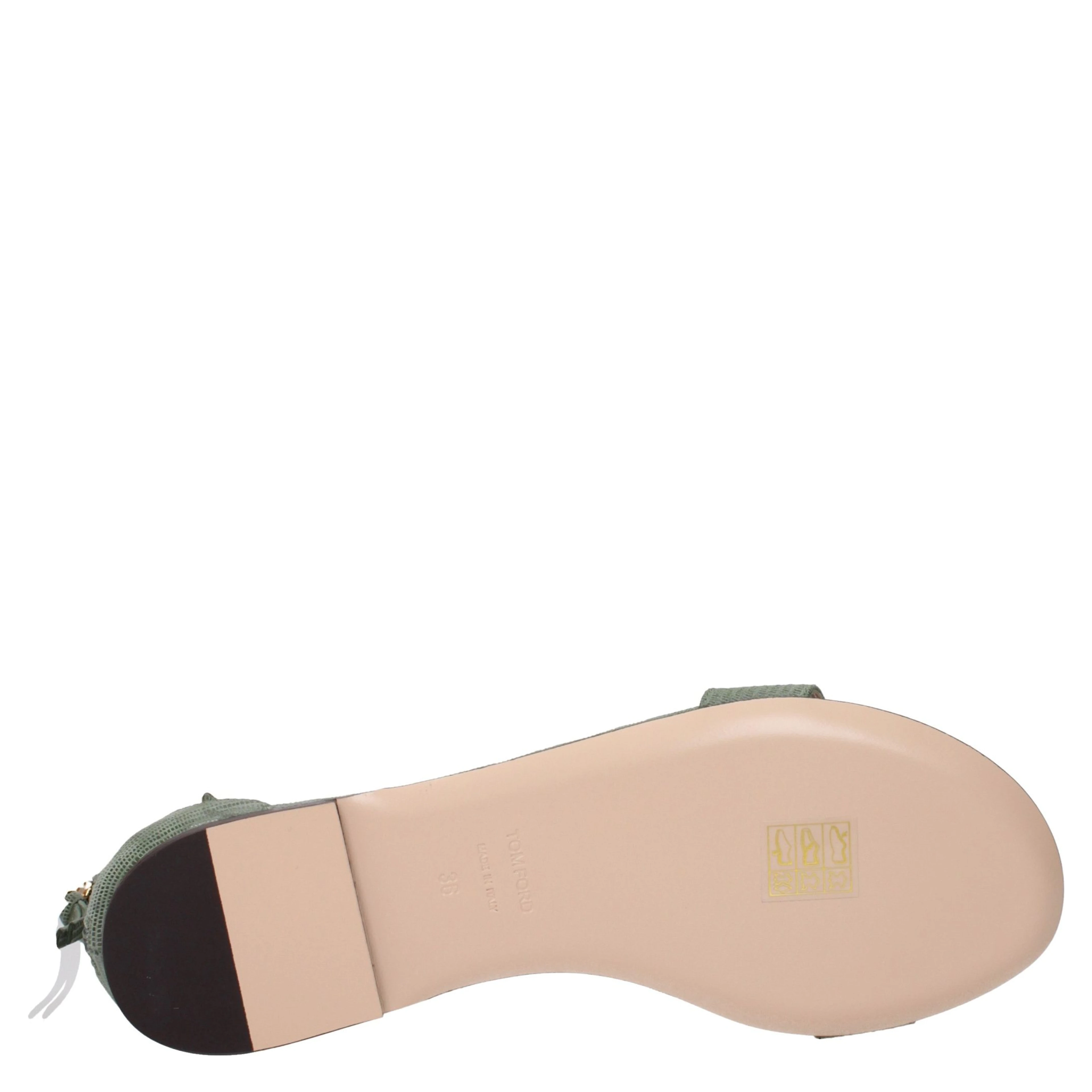 Green Leather Flat Sandals