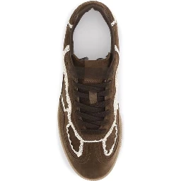 Brown Suede Leather Low Top Sneakers
