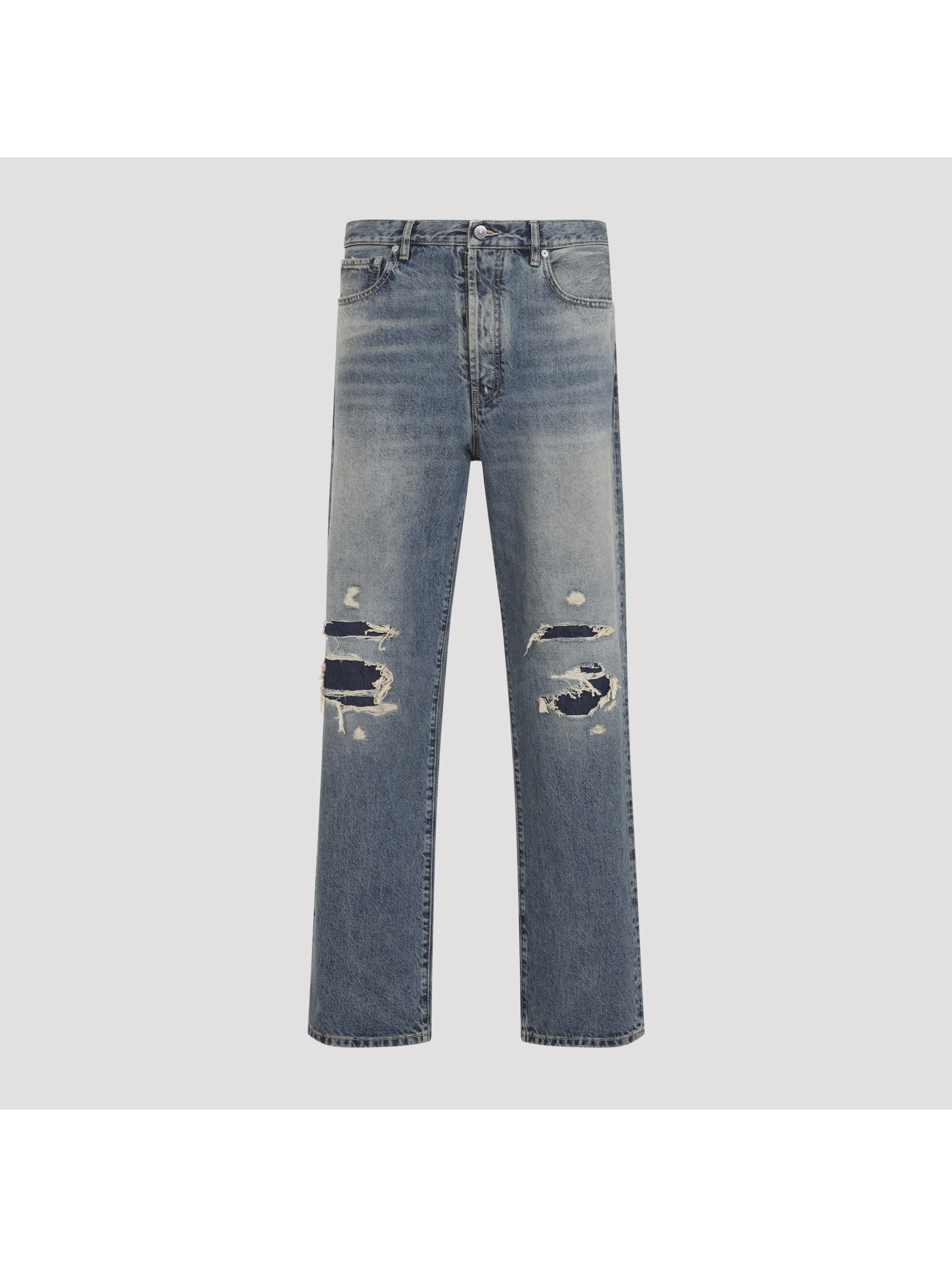 DISTRESSED DENIM TROUSERS