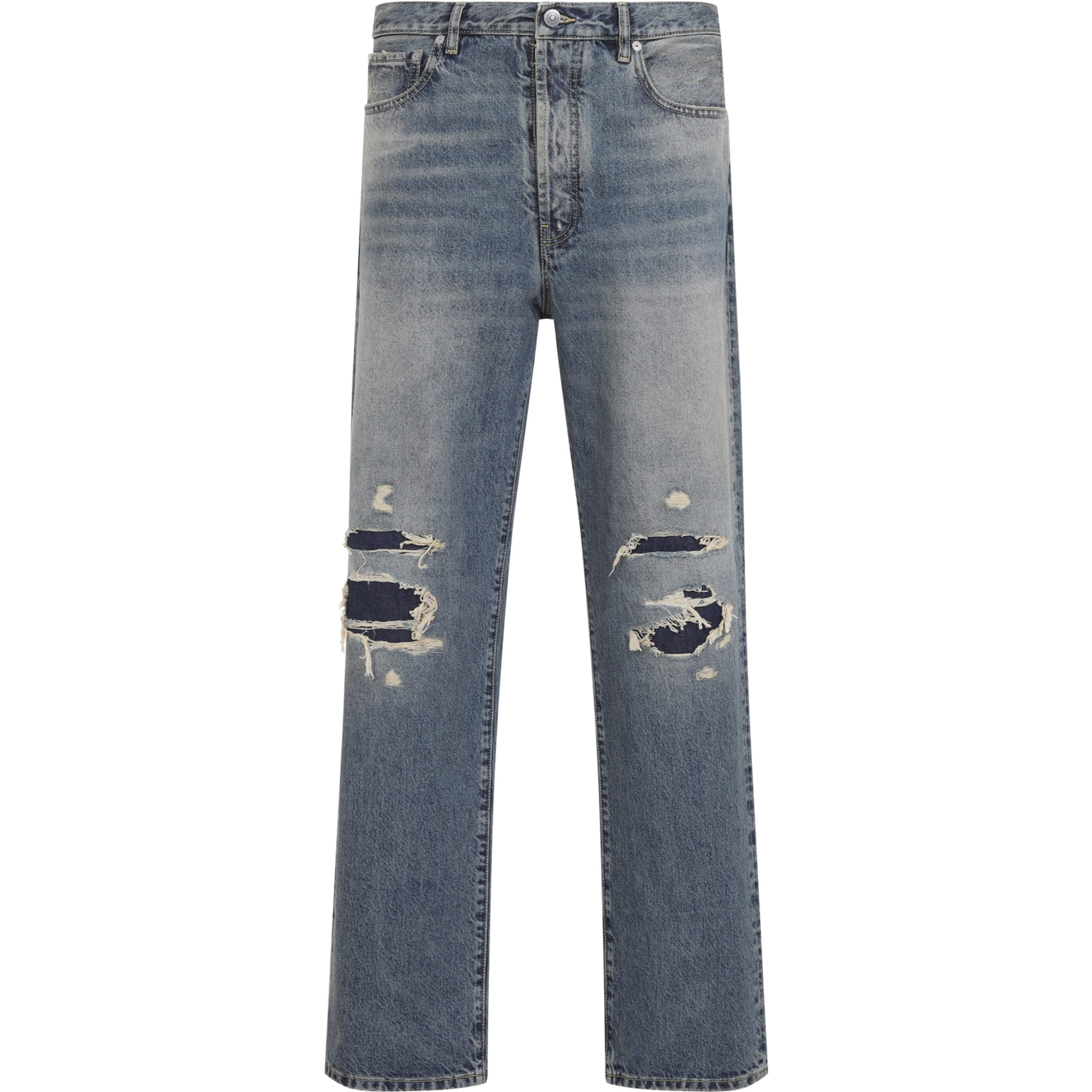 DISTRESSED DENIM TROUSERS