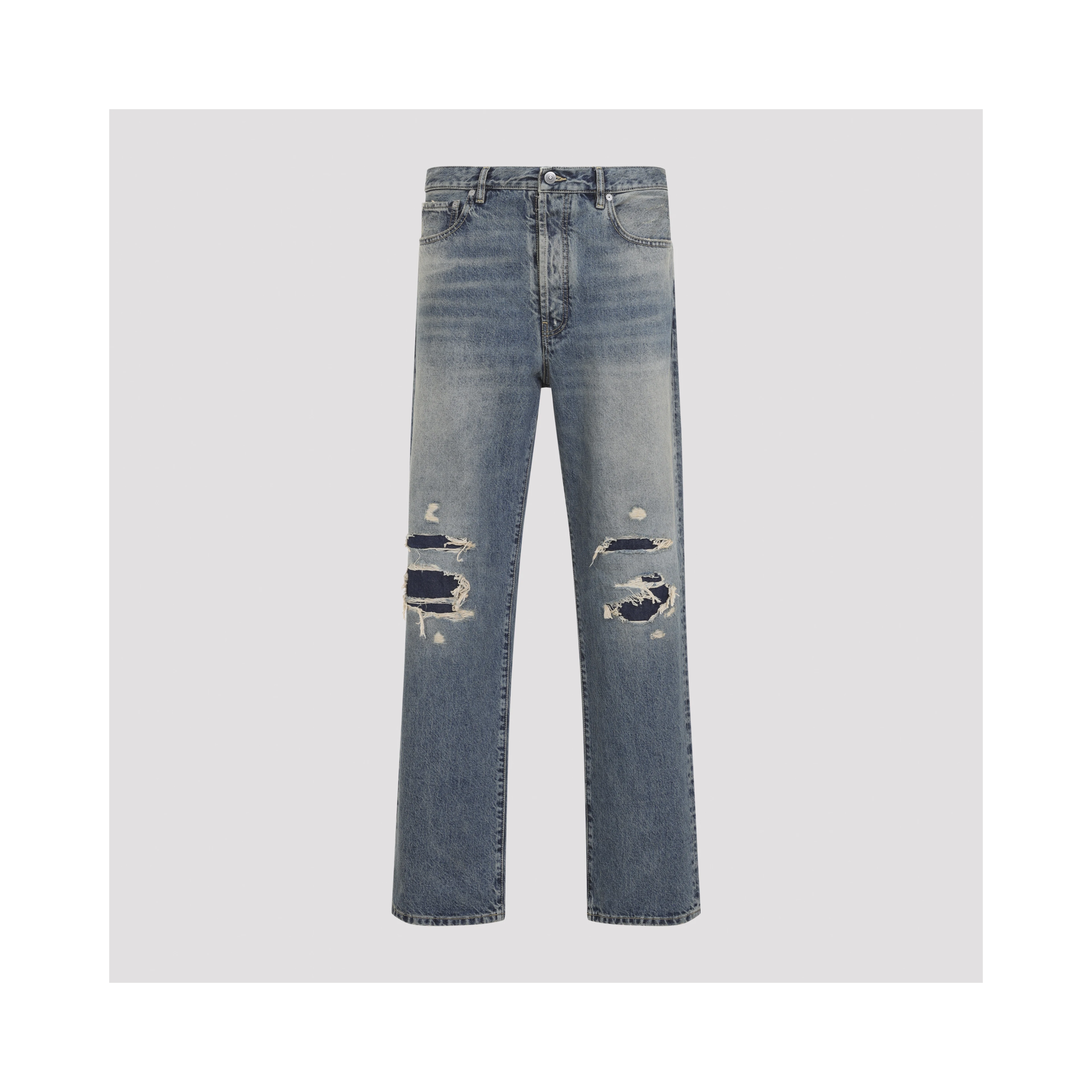 DISTRESSED DENIM TROUSERS