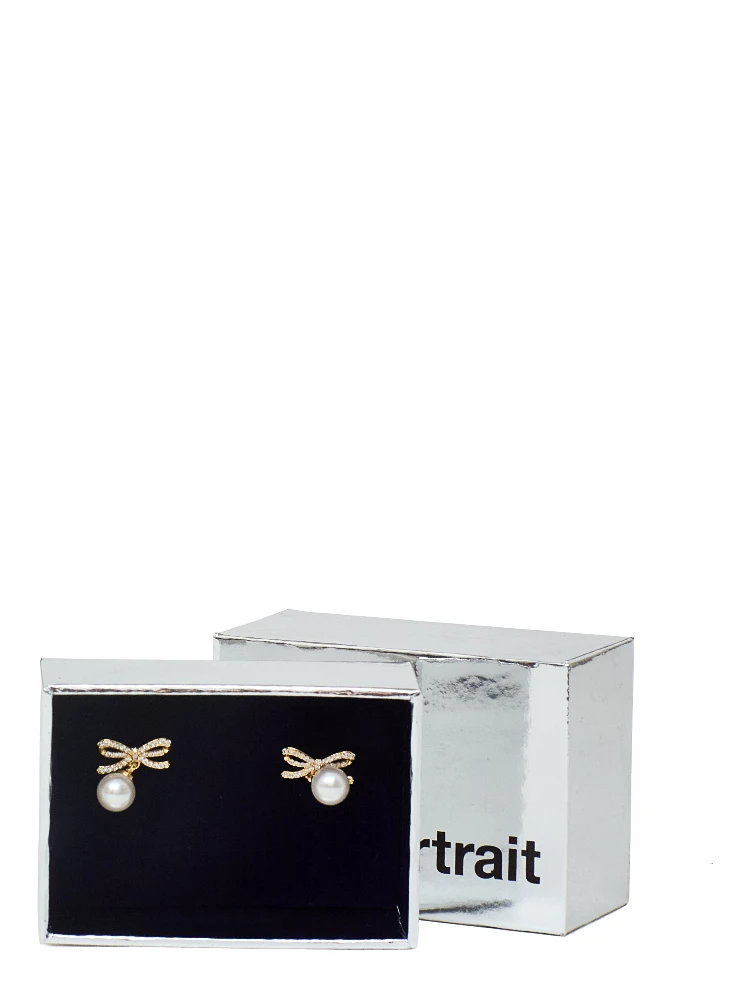 Gold Bow Pearl Earrings