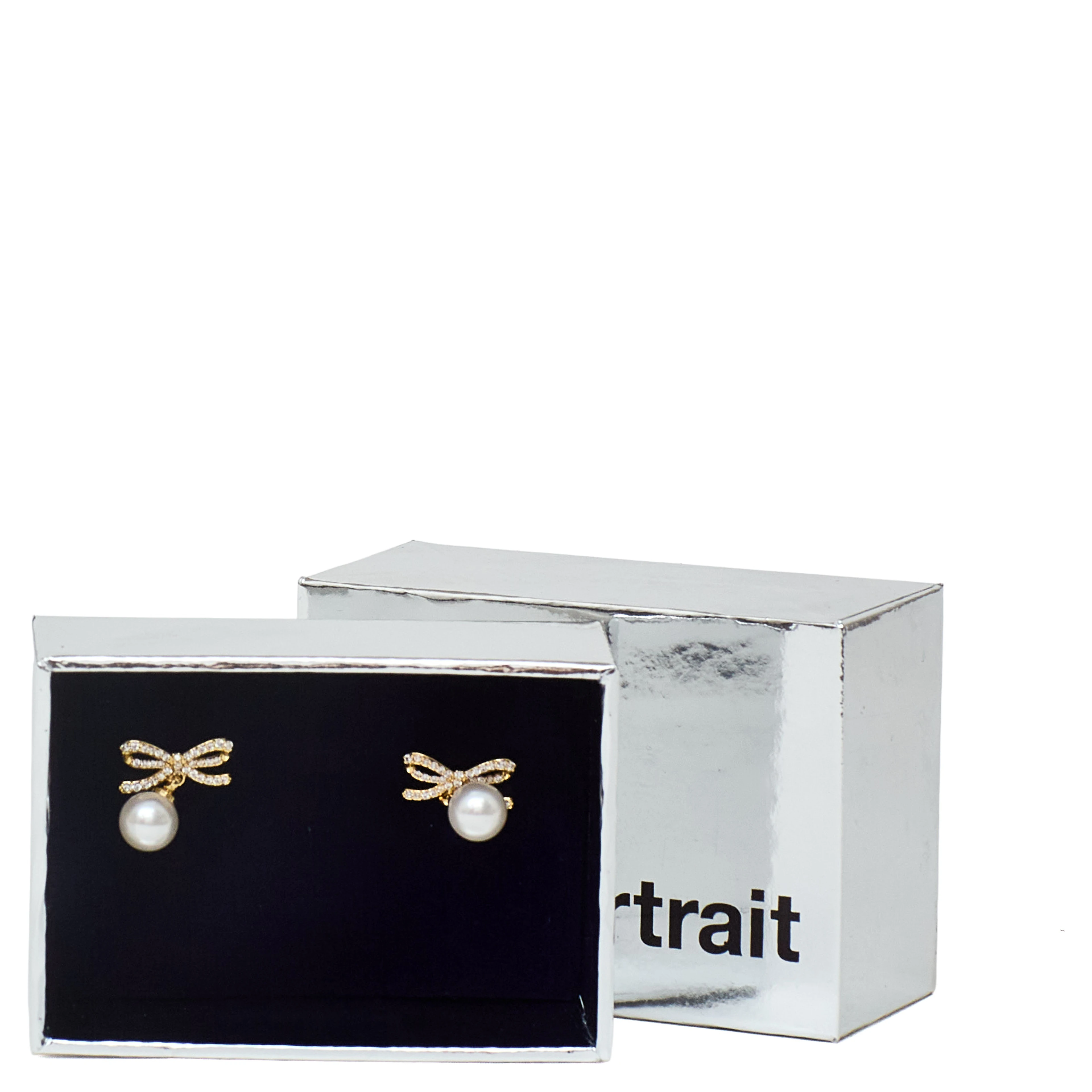 Gold Bow Pearl Earrings