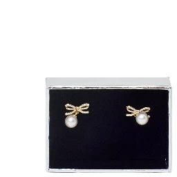 Gold Bow Pearl Earrings