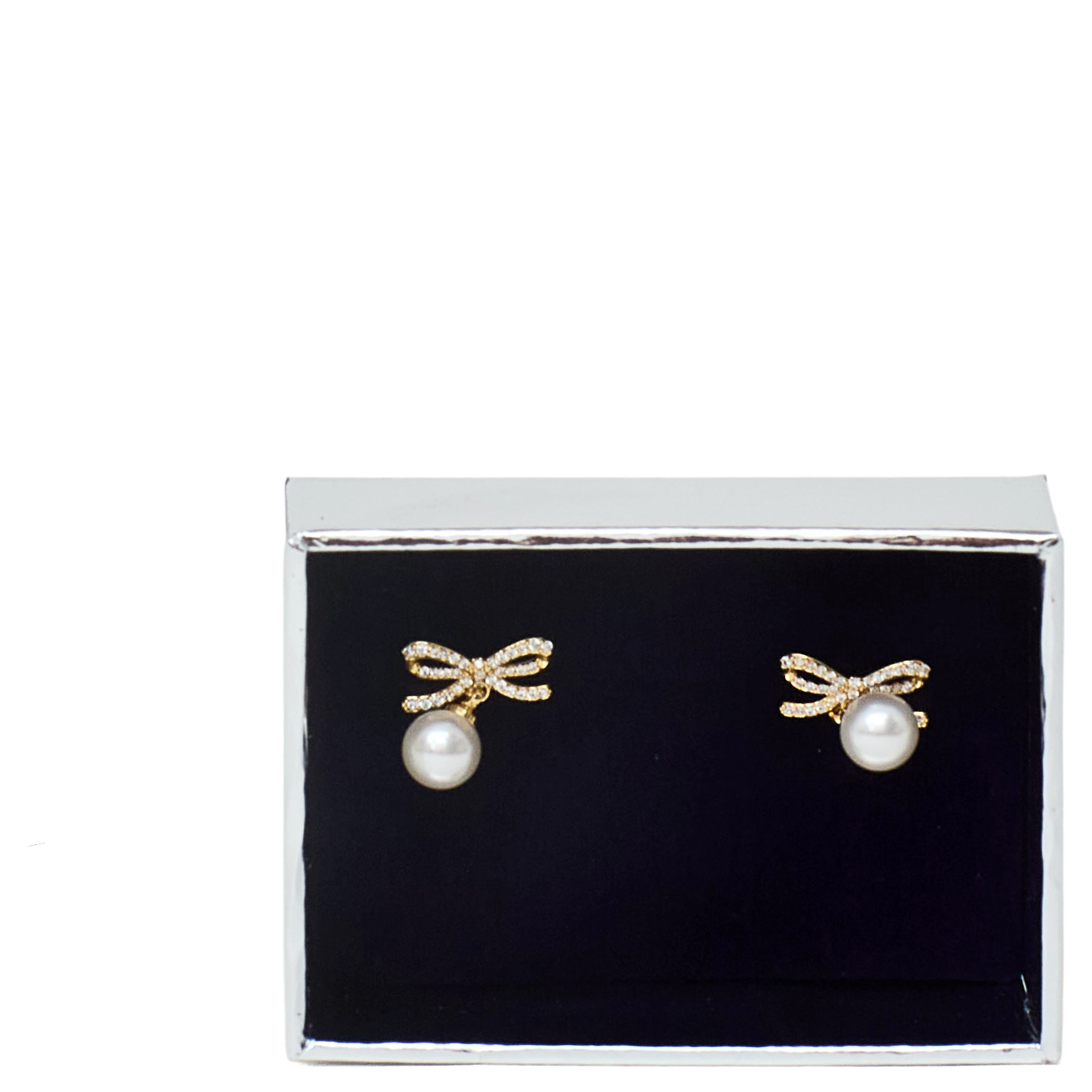 Gold Bow Pearl Earrings