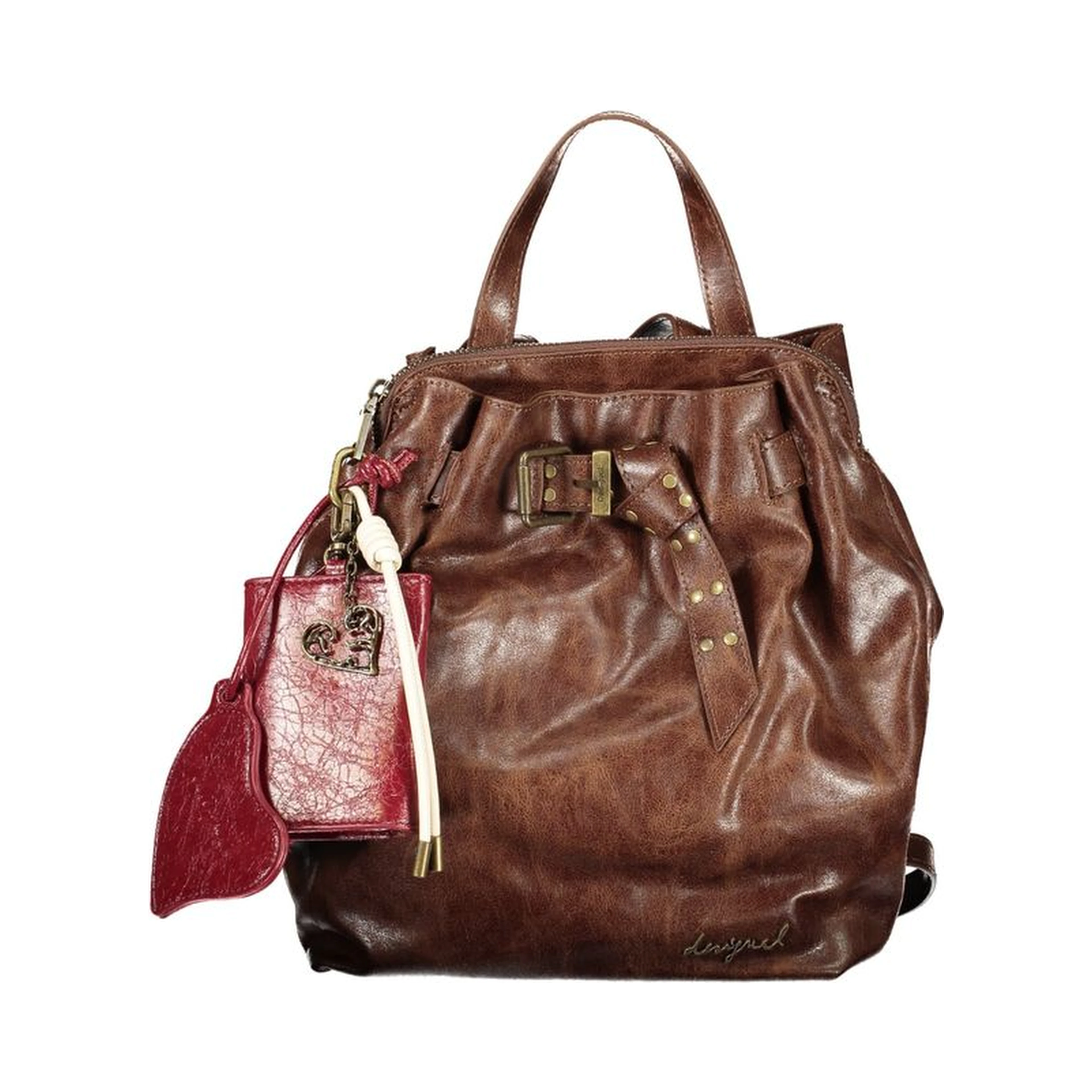 Brown Polyurethane Women's Backpack