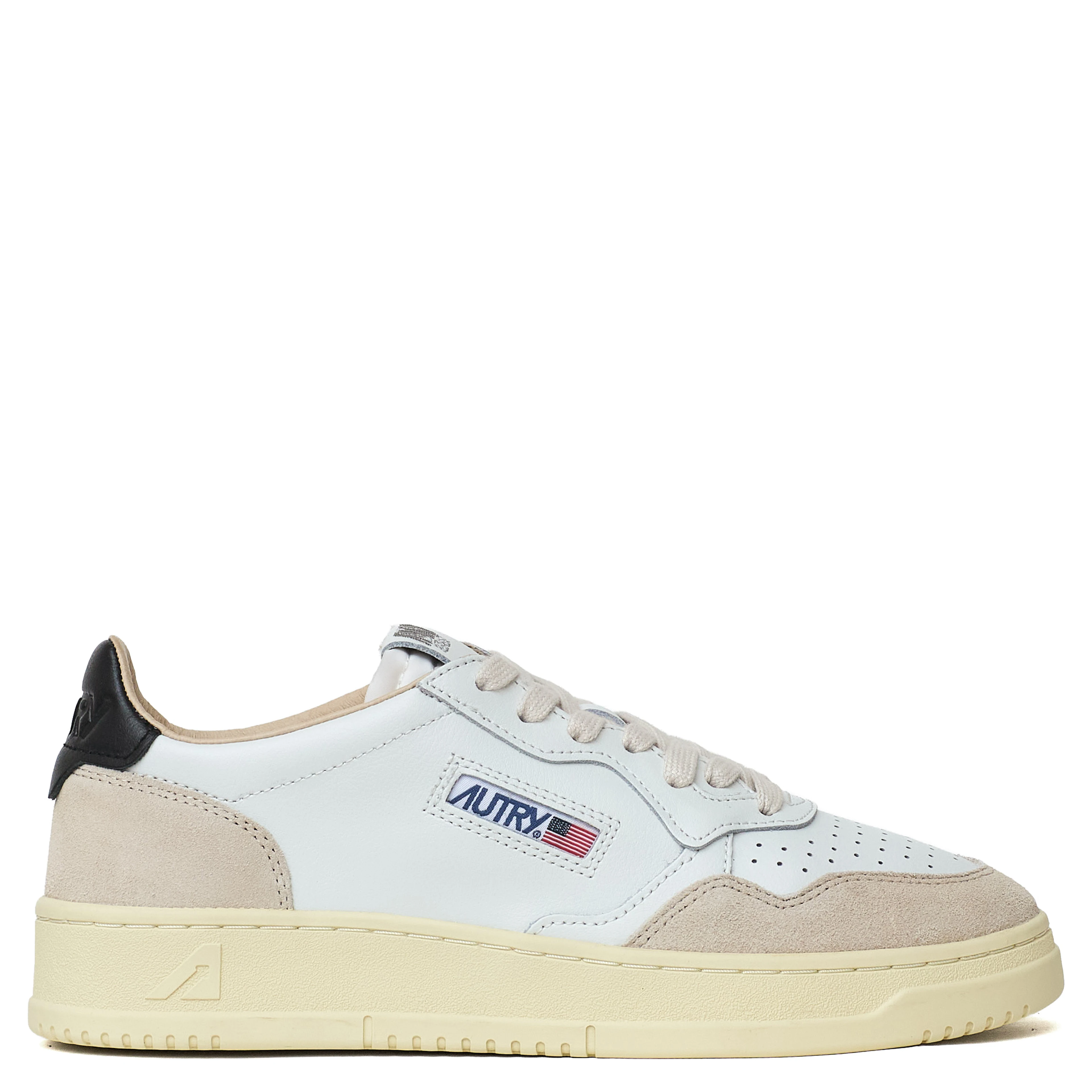 Sneakers Medalist Low In Pelle Bianca, Black E Suede Beige