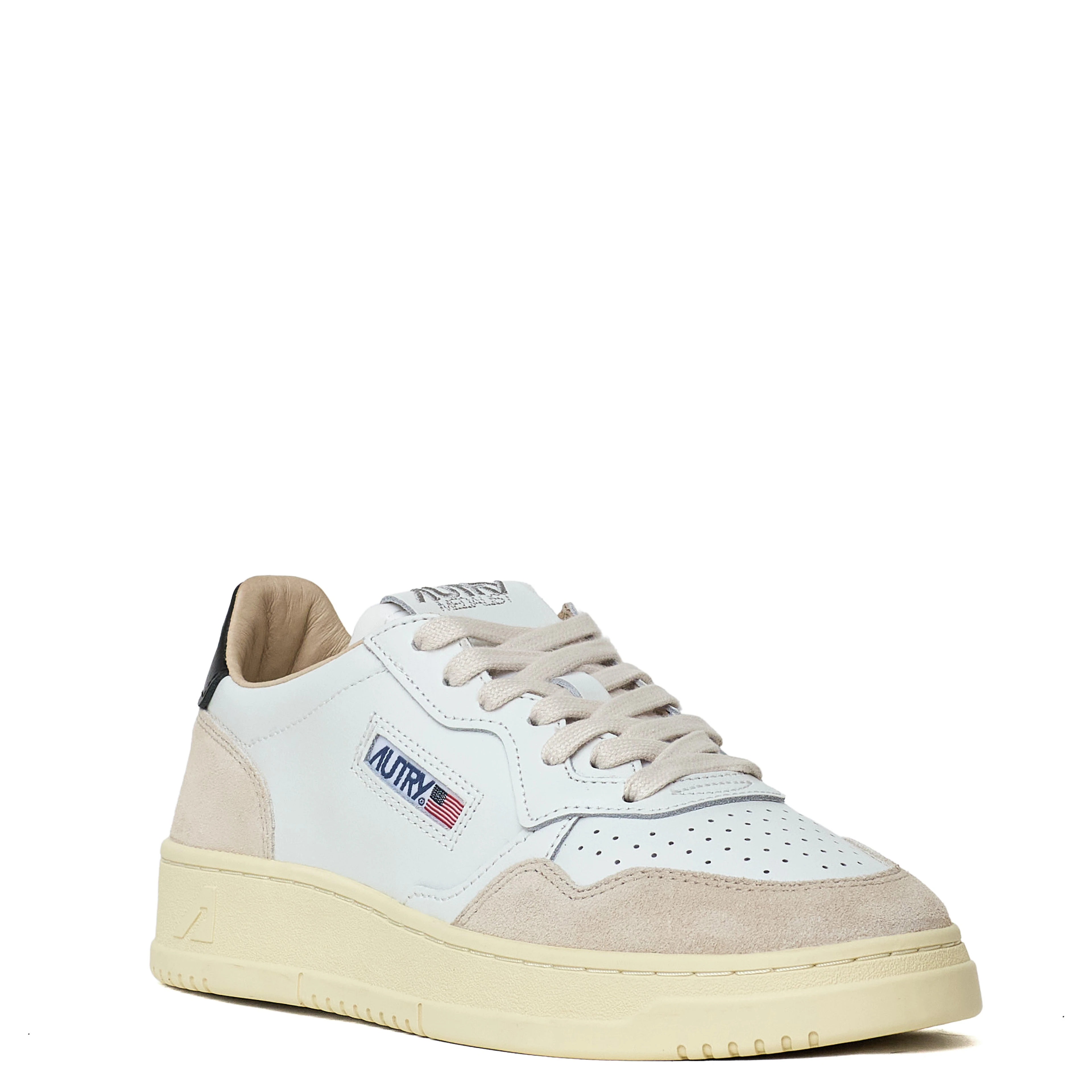 Sneakers Medalist Low In Pelle Bianca, Black E Suede Beige