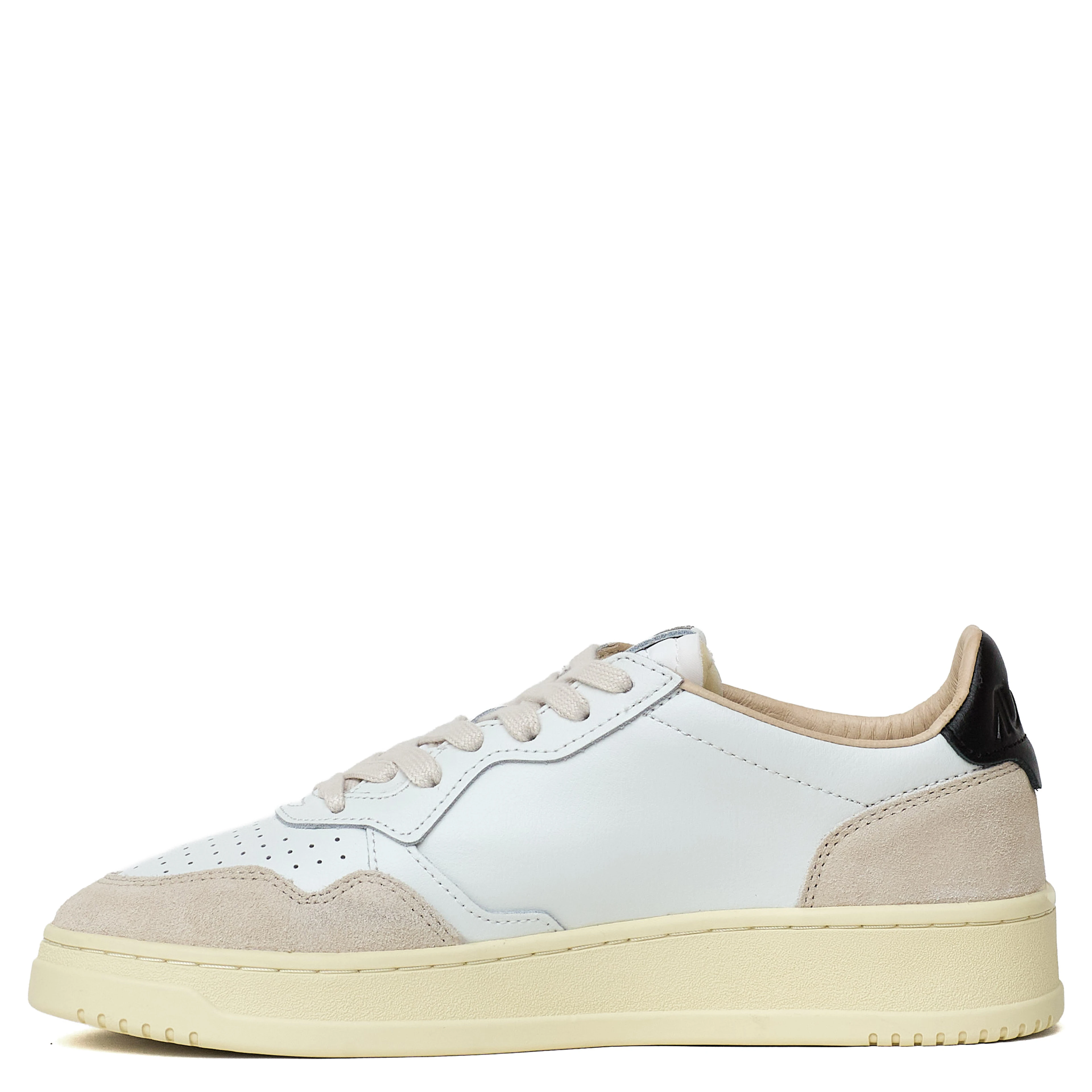 Sneakers Medalist Low In Pelle Bianca, Black E Suede Beige