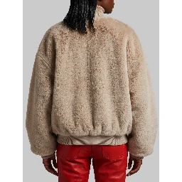 Light taupe Senna faux fur collarless jacket