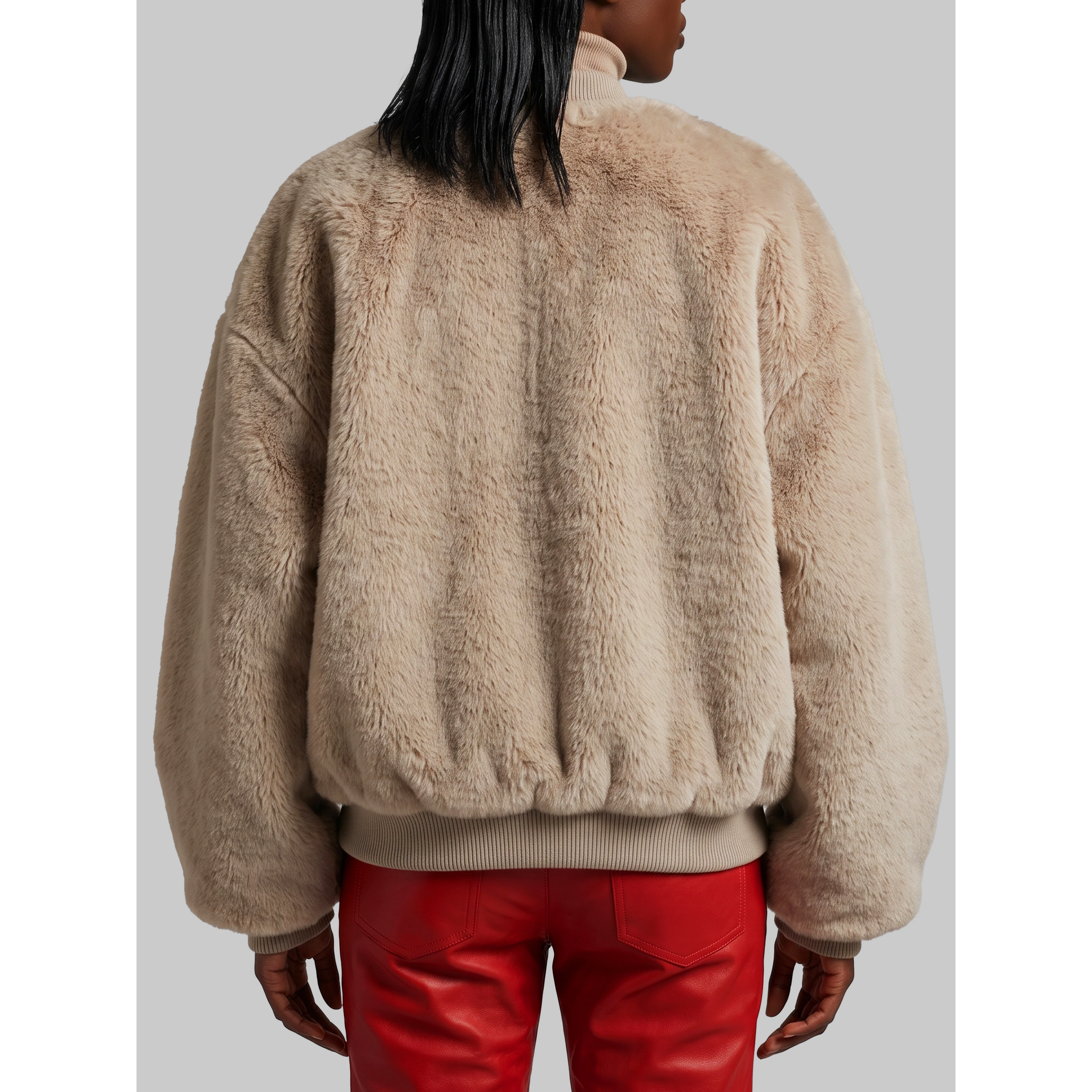 Light taupe Senna faux fur collarless jacket