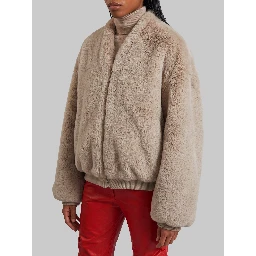 Light taupe Senna faux fur collarless jacket
