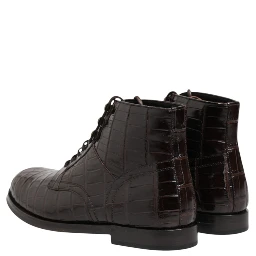 Dark Brown Leather Lace Up Short Boots Shoes