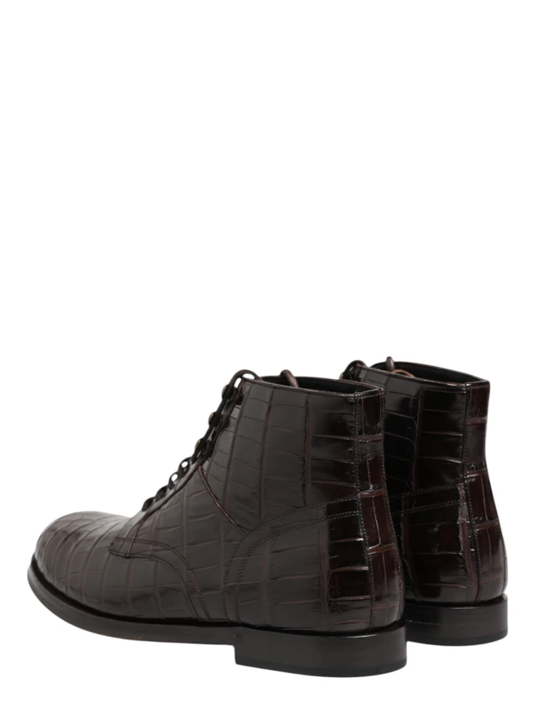Dark Brown Leather Lace Up Short Boots Shoes