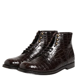 Dark Brown Leather Lace Up Short Boots Shoes