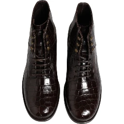 Dark Brown Leather Lace Up Short Boots Shoes