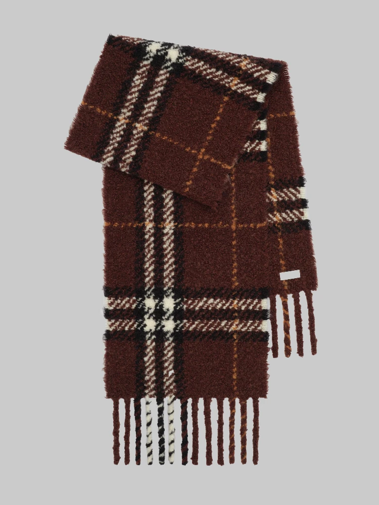 Brown Check bouclé scarf