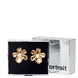 Gold Pearl Flower Earrings