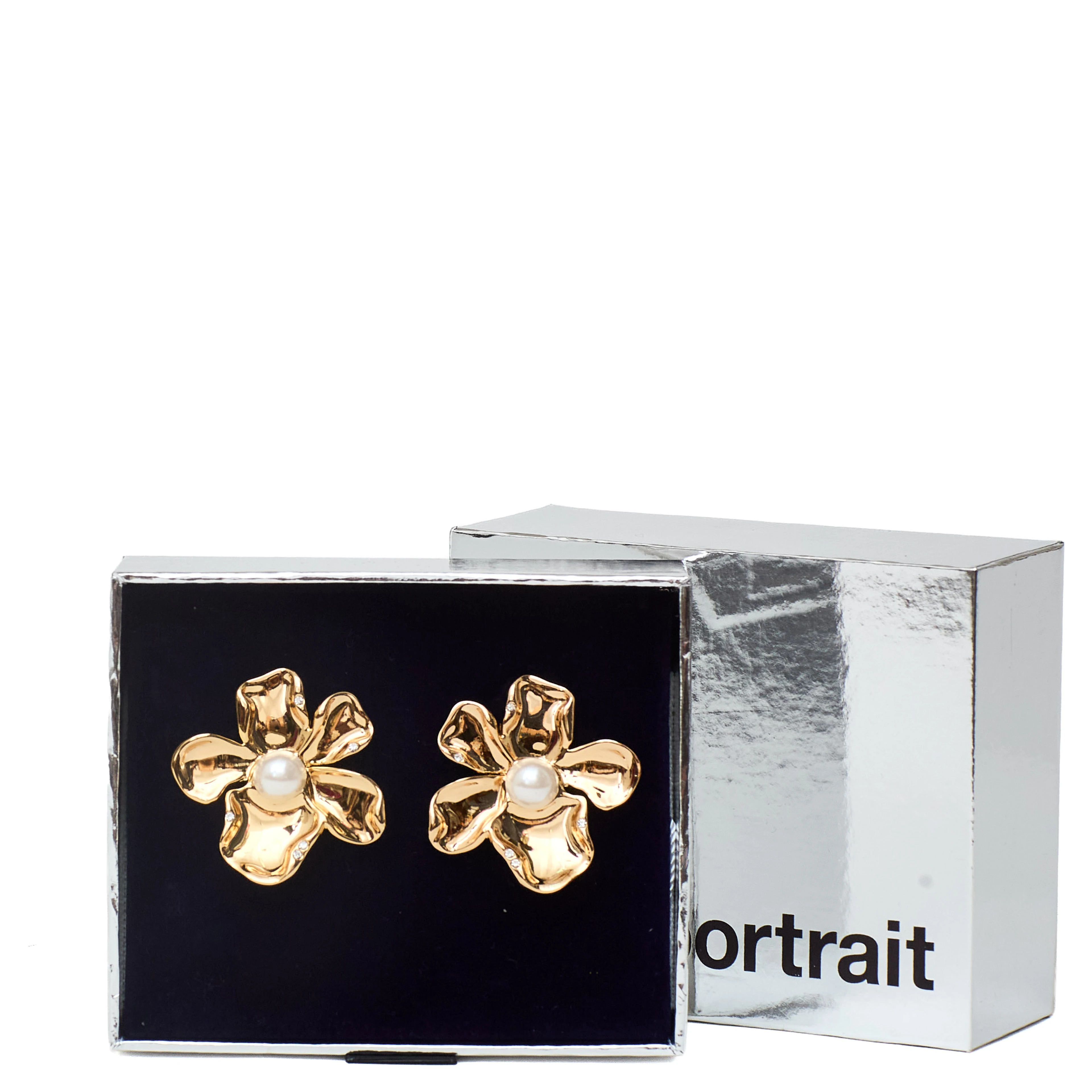 Gold Pearl Flower Earrings