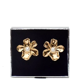 Gold Pearl Flower Earrings