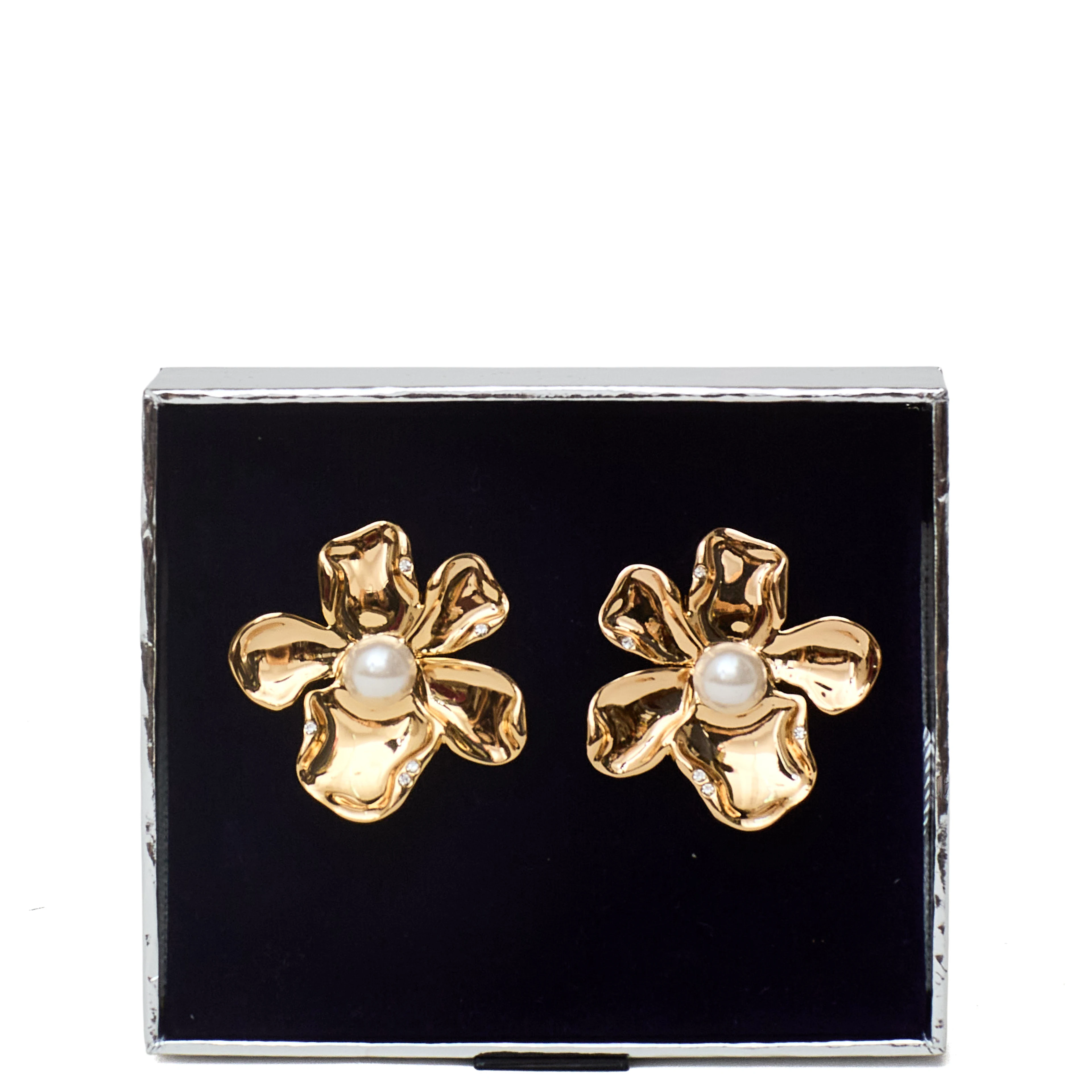 Gold Pearl Flower Earrings