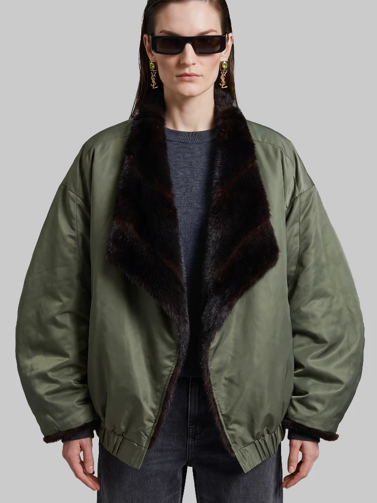 Brown and green Vera faux fur reversible short coat
