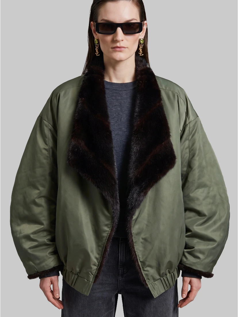Brown and green Vera faux fur reversible short coat