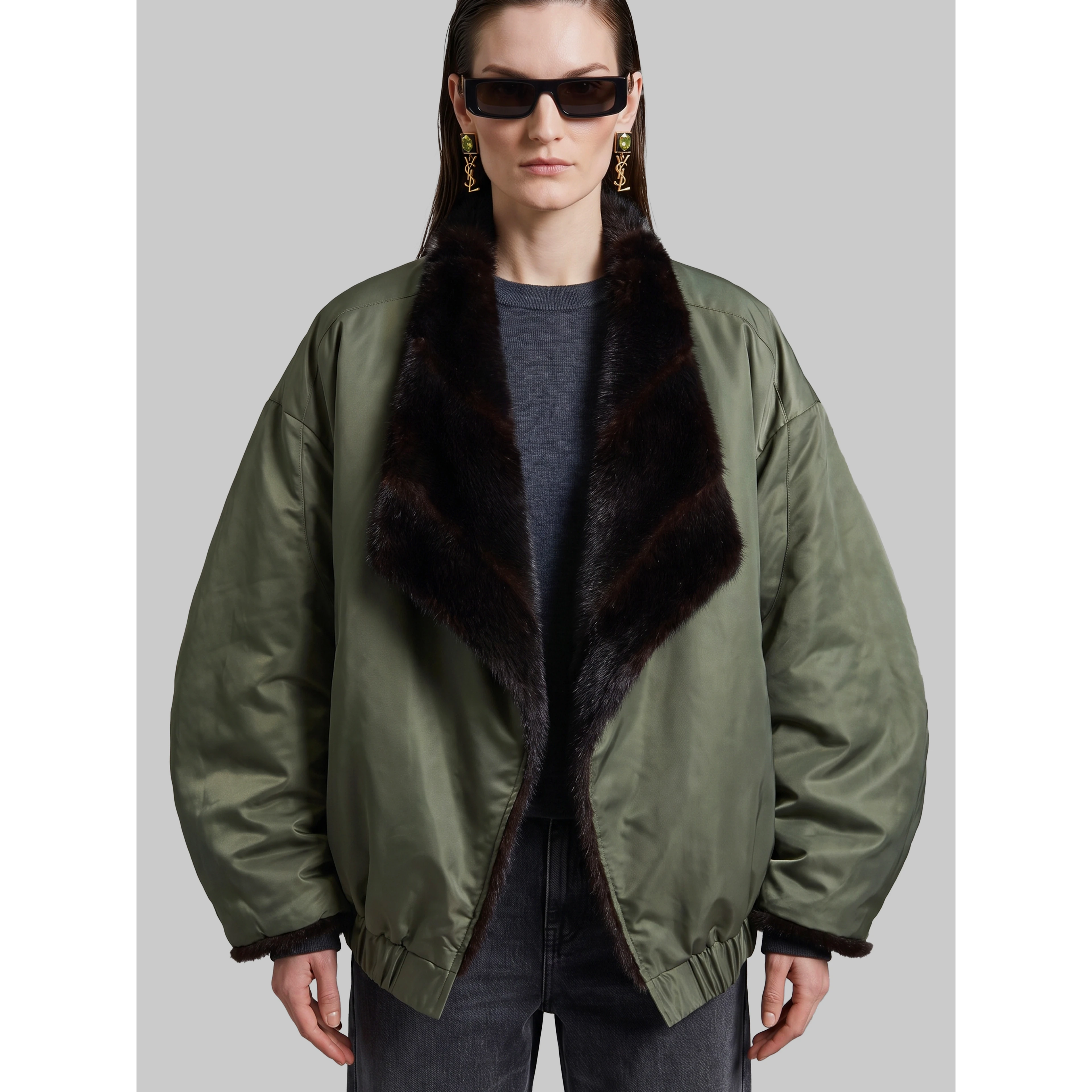 Brown and green Vera faux fur reversible short coat