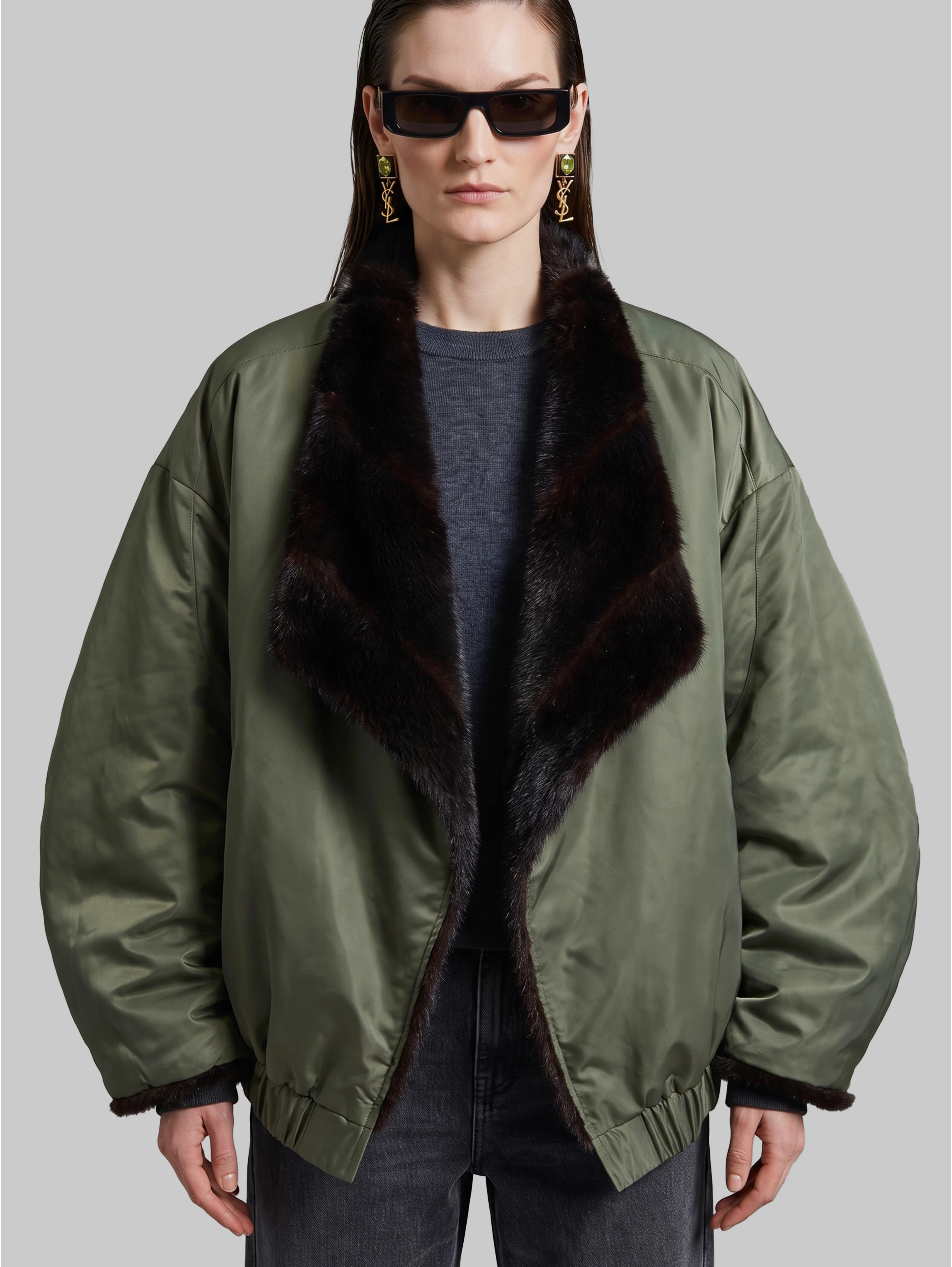 Brown and green Vera faux fur reversible short coat