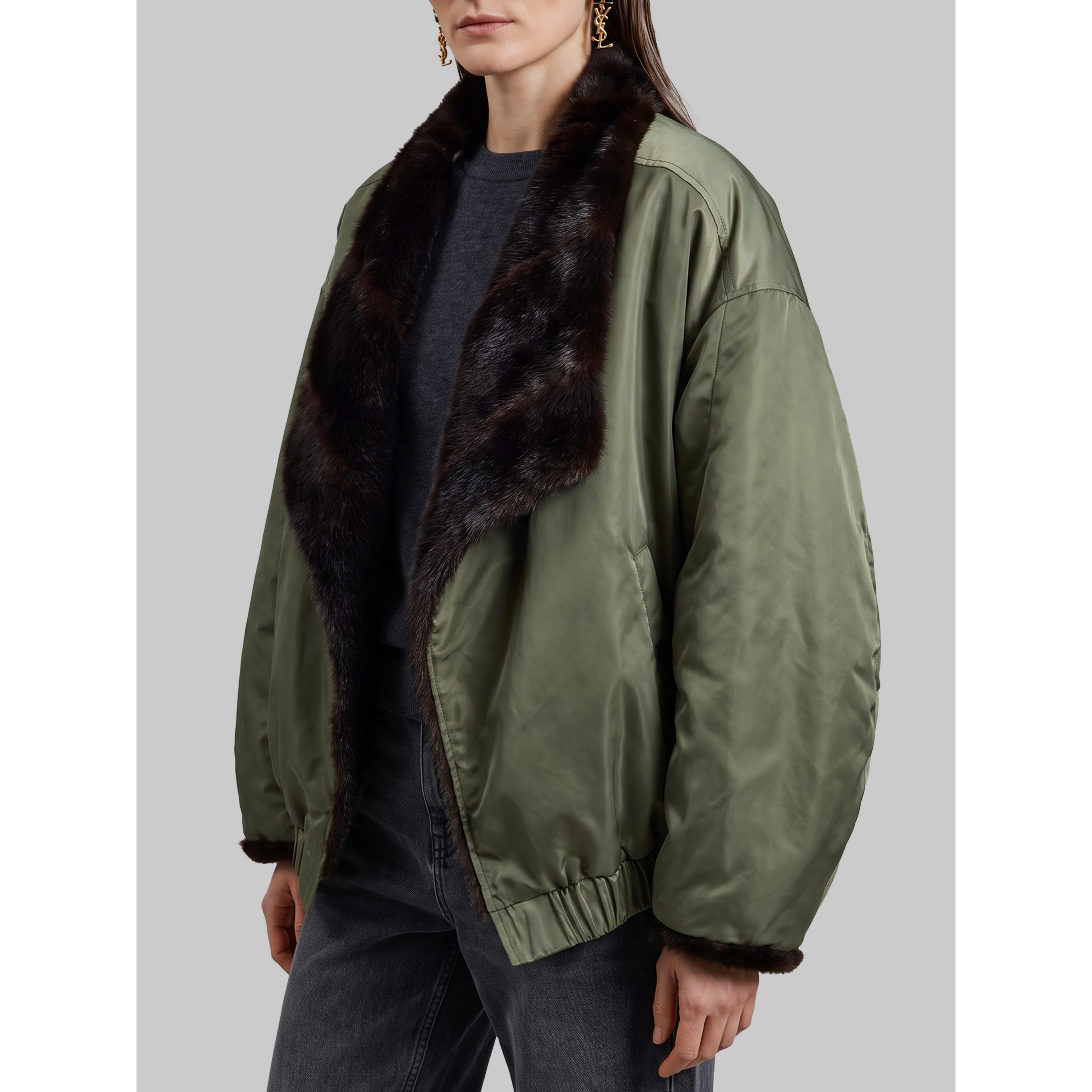 Brown and green Vera faux fur reversible short coat