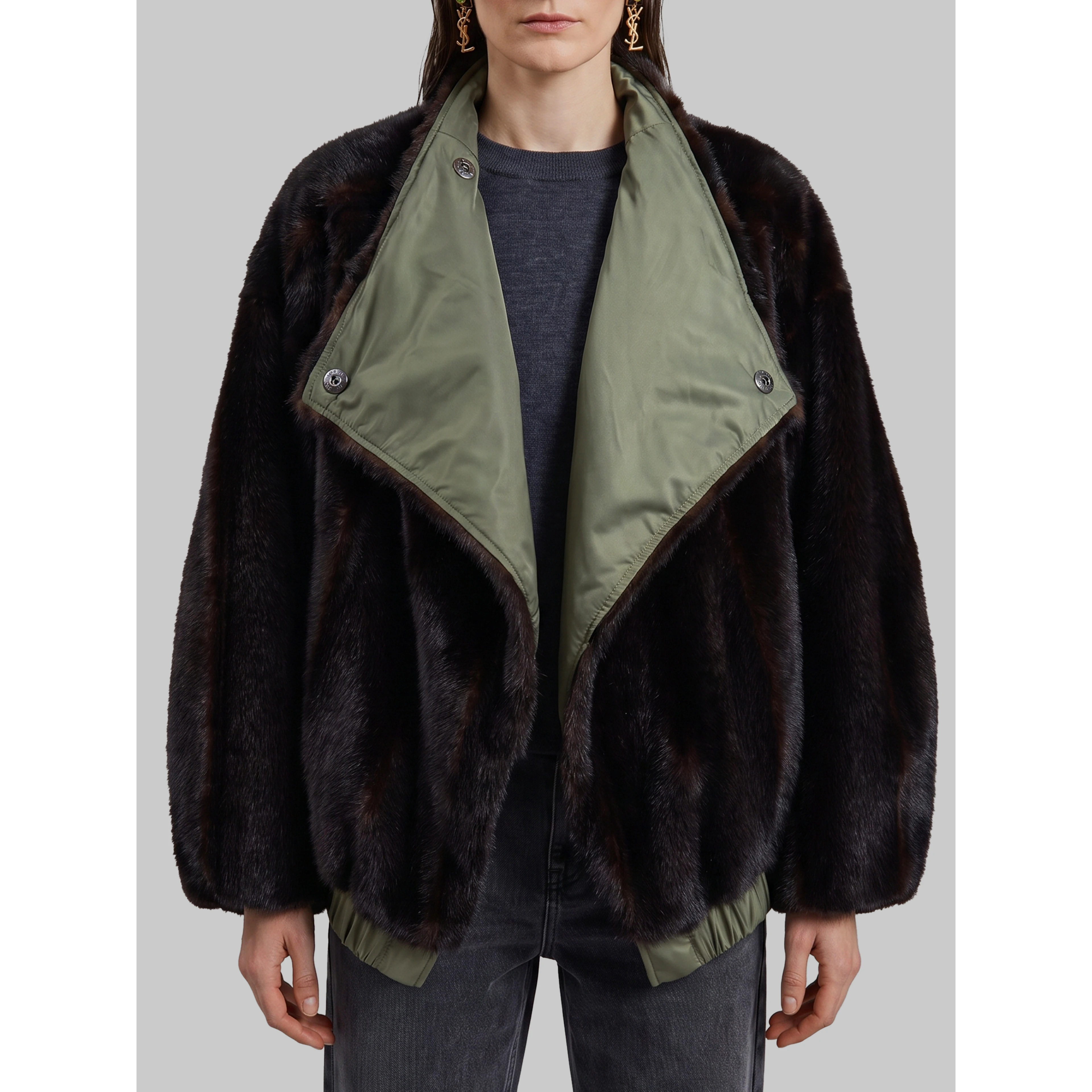 Brown and green Vera faux fur reversible short coat
