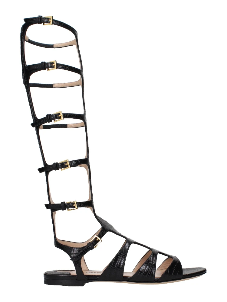Black Leather Strap-On Sandals