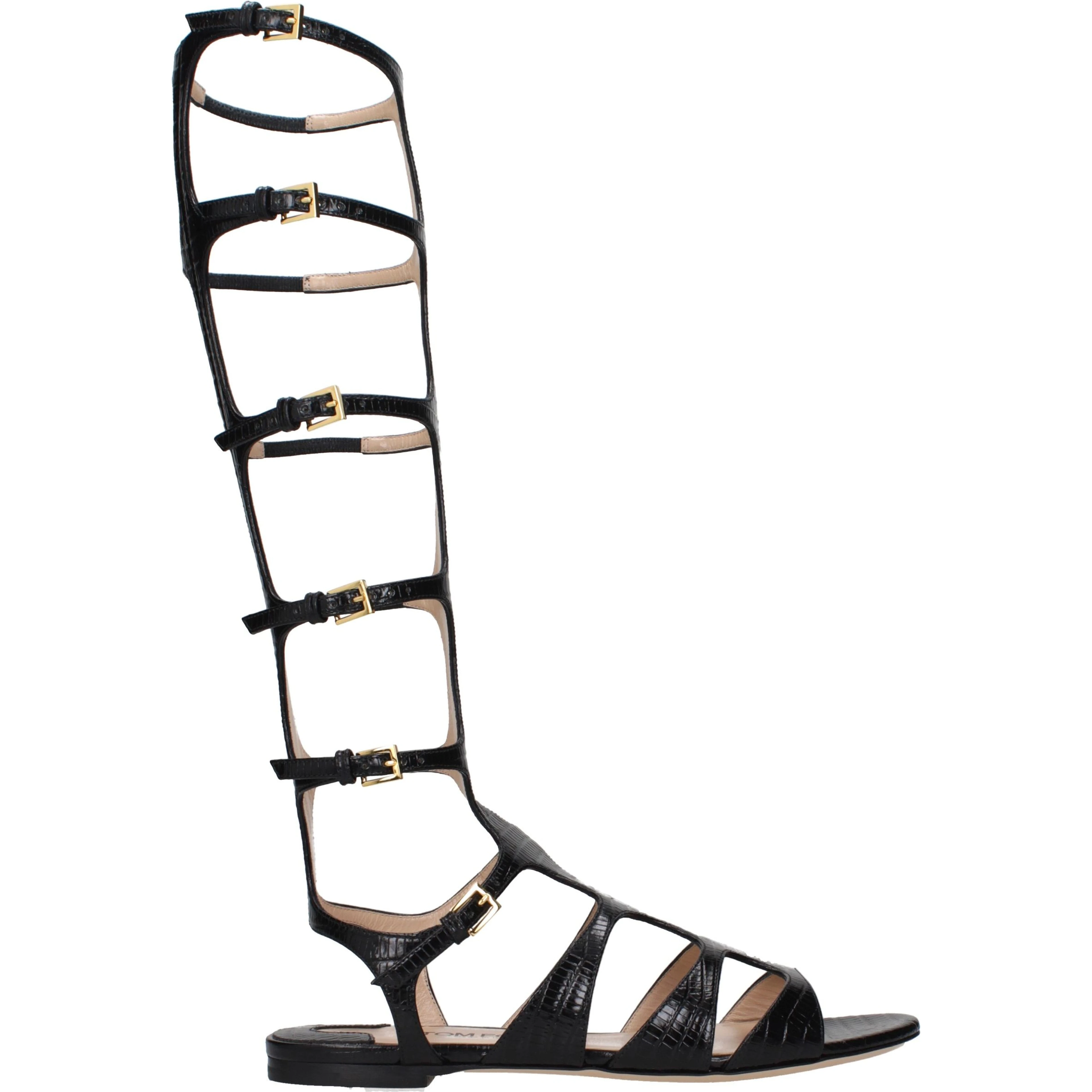 Black Leather Strap-On Sandals
