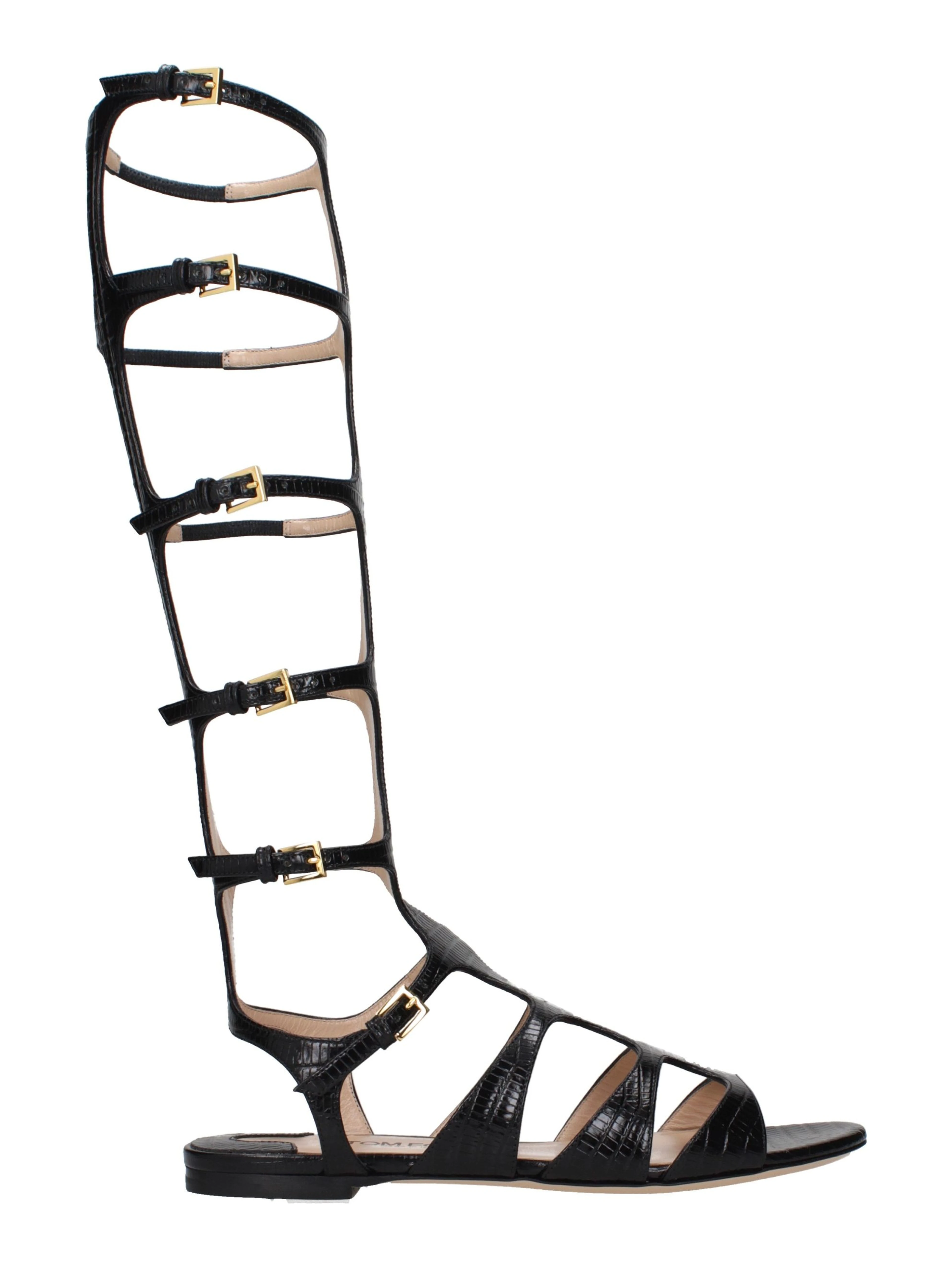 Black Leather Strap-On Sandals