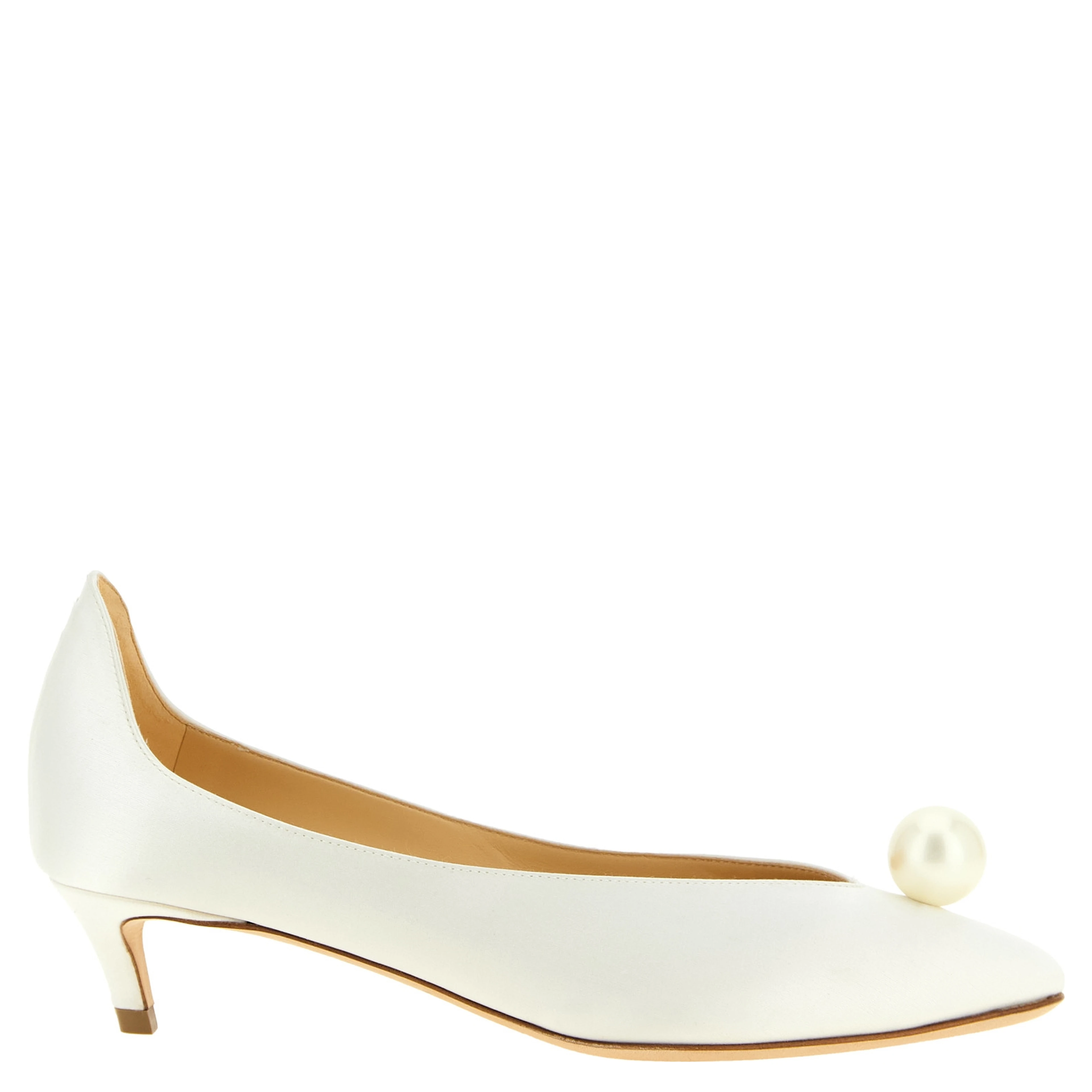 White Viscose Mid Heel Pumps