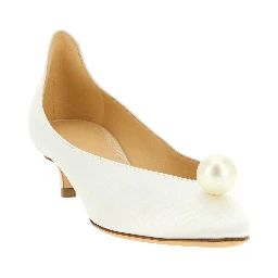 White Viscose Mid Heel Pumps