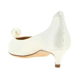 White Viscose Mid Heel Pumps