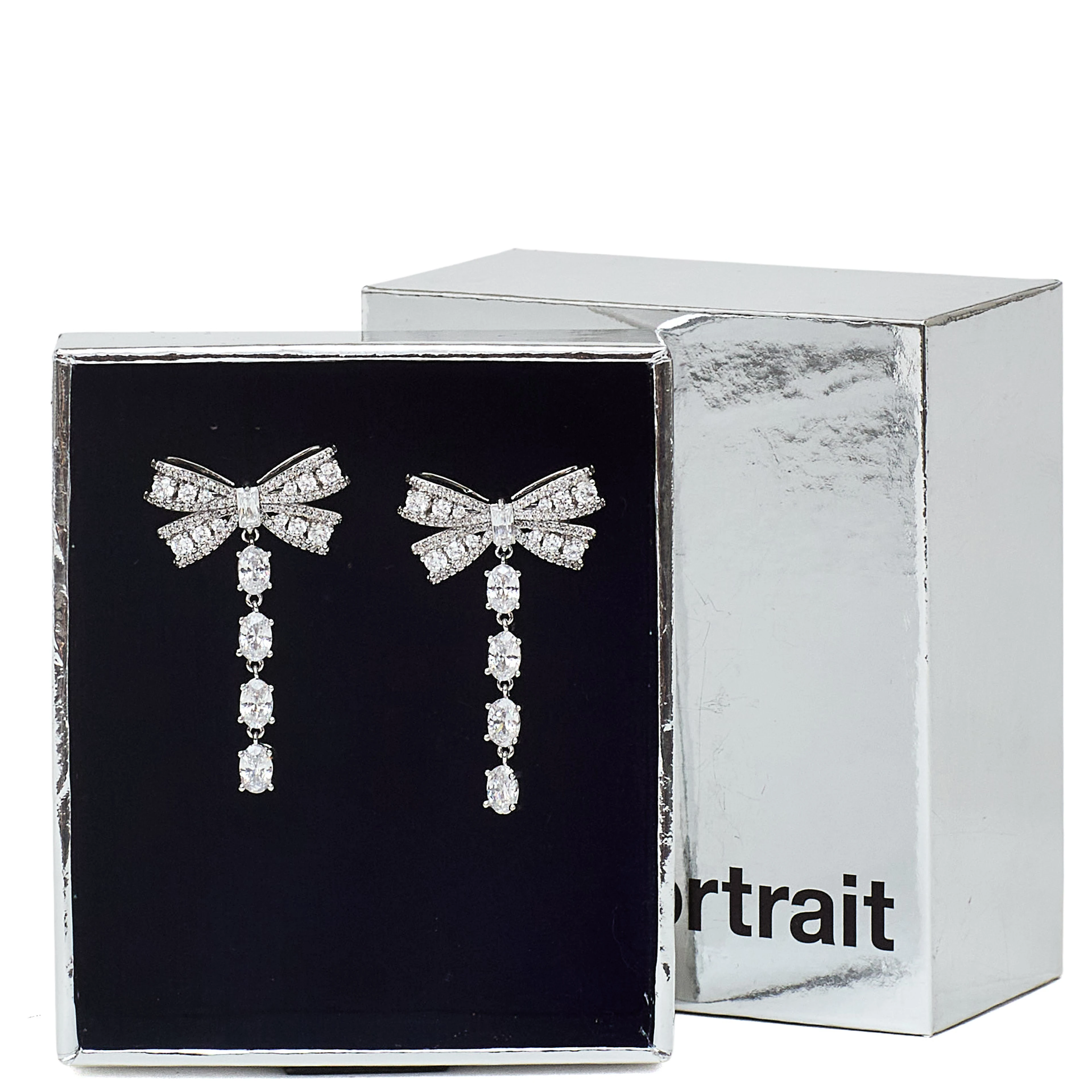 Crystal Bow Pearl Droplet Earrings