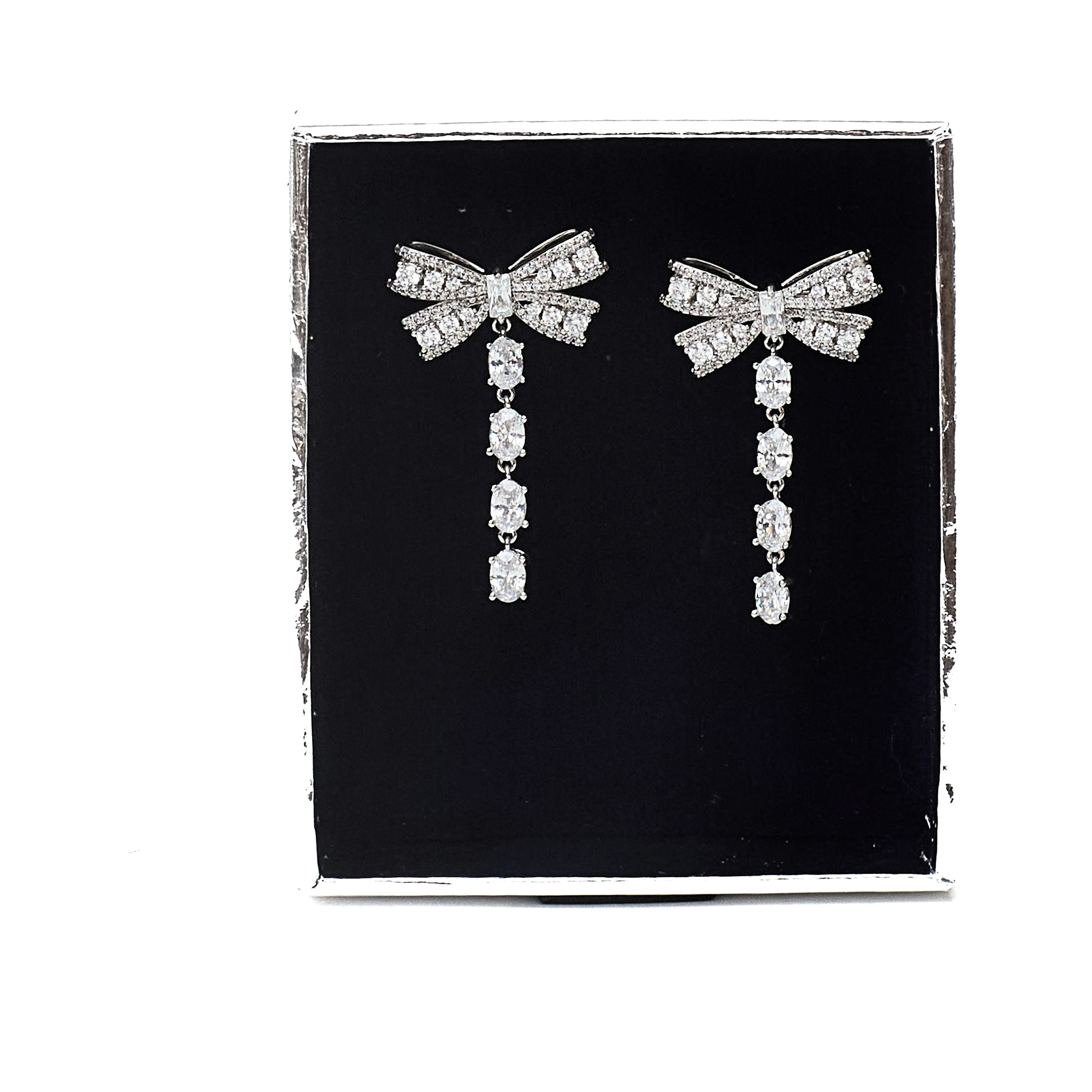 Crystal Bow Pearl Droplet Earrings