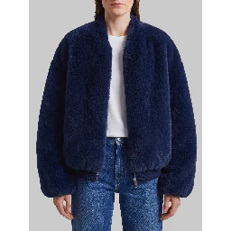 Navy blue Senna faux fur collarless jacket