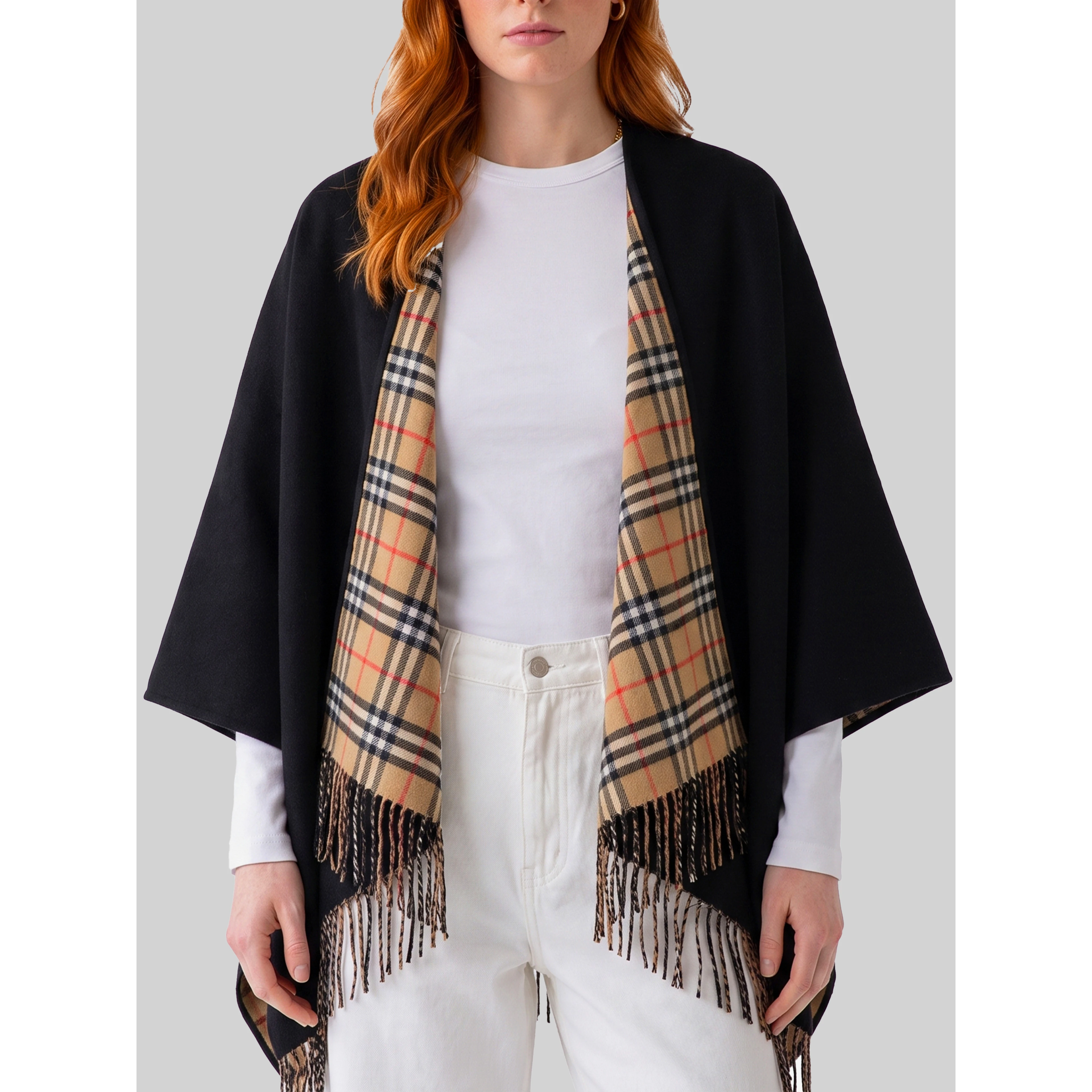 Reversible Check wool cape