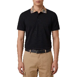 Check-collar cotton polo shirt