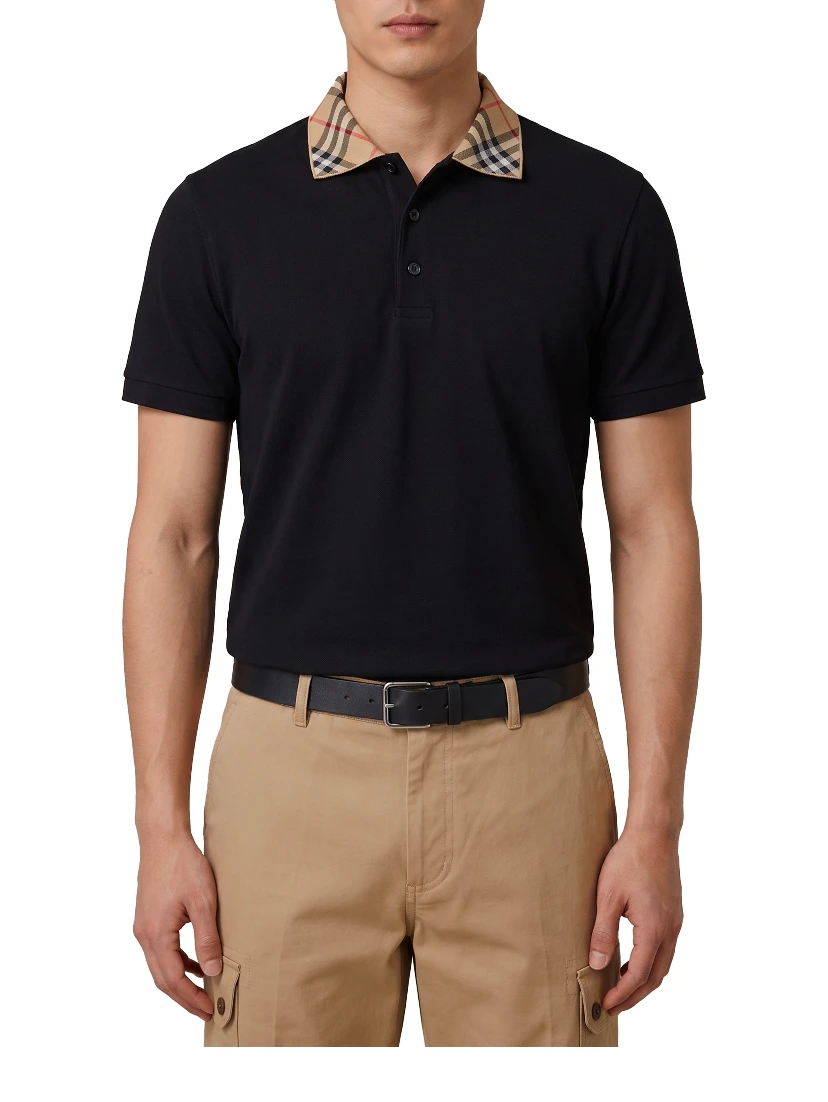 Check-collar cotton polo shirt