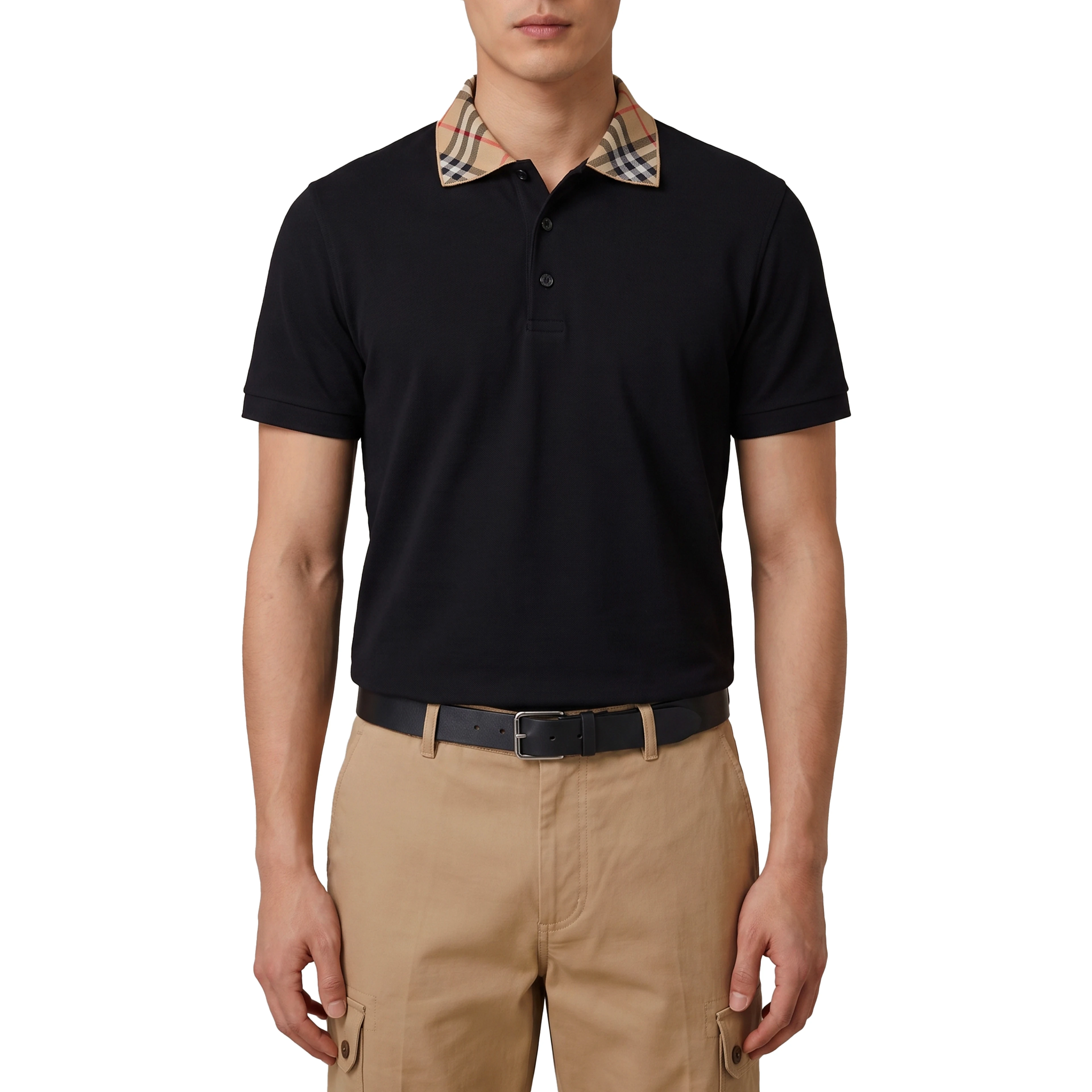 Check-collar cotton polo shirt