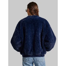 Navy blue Senna faux fur collarless jacket
